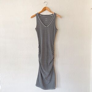 A New Day Womens Navy & White Stripped Ribbed V-Neck Midi Dress